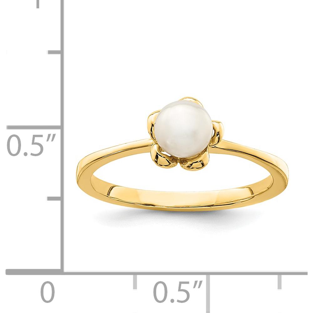 14K Yellow Gold Flower Ring with 4-5mm White Freshwater Cultured Pearl by 0