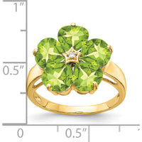 14K Yellow Gold Flower Ring with 6mm Heart Peridots and 0.01 Carat Diamond Accent - 0.80 Carat Total Peridot Weight by Monteluci Fine Jewelry