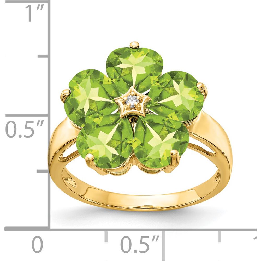 14K Yellow Gold Flower Ring with 6mm Heart Peridots and 0.01 Carat Diamond Accent - 0.80 Carat Total Peridot Weight by Monteluci Fine Jewelry