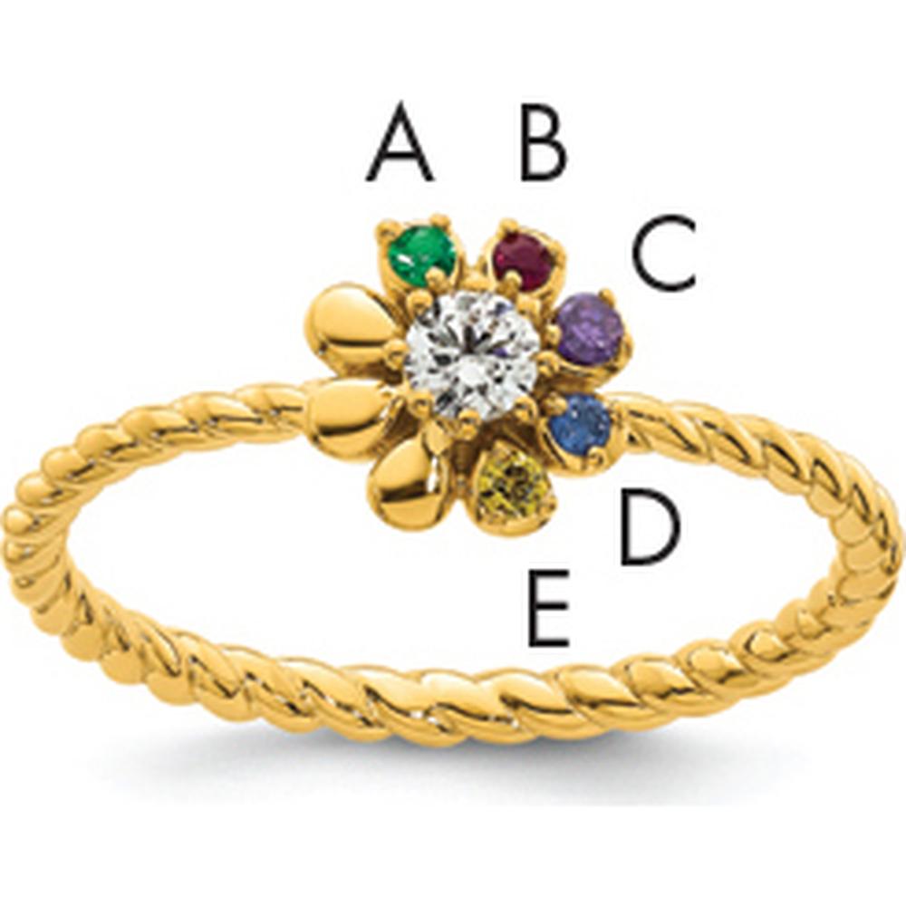 14K Yellow Gold Flower Ring with Diamond and Multi-Colored Birthstones - Semi-Mount by Oro Pregiato