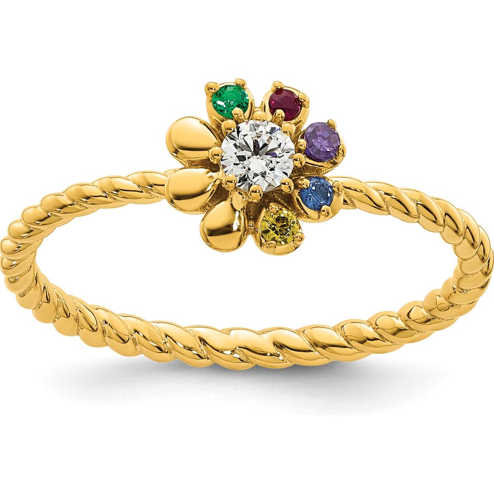 14K Yellow Gold Flower Ring with Diamond and Multi-Colored Birthstones - Semi-Mount by Oro Pregiato