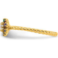 14K Yellow Gold Flower Ring with Diamond and Multi-Colored Birthstones - Semi-Mount by Oro Pregiato