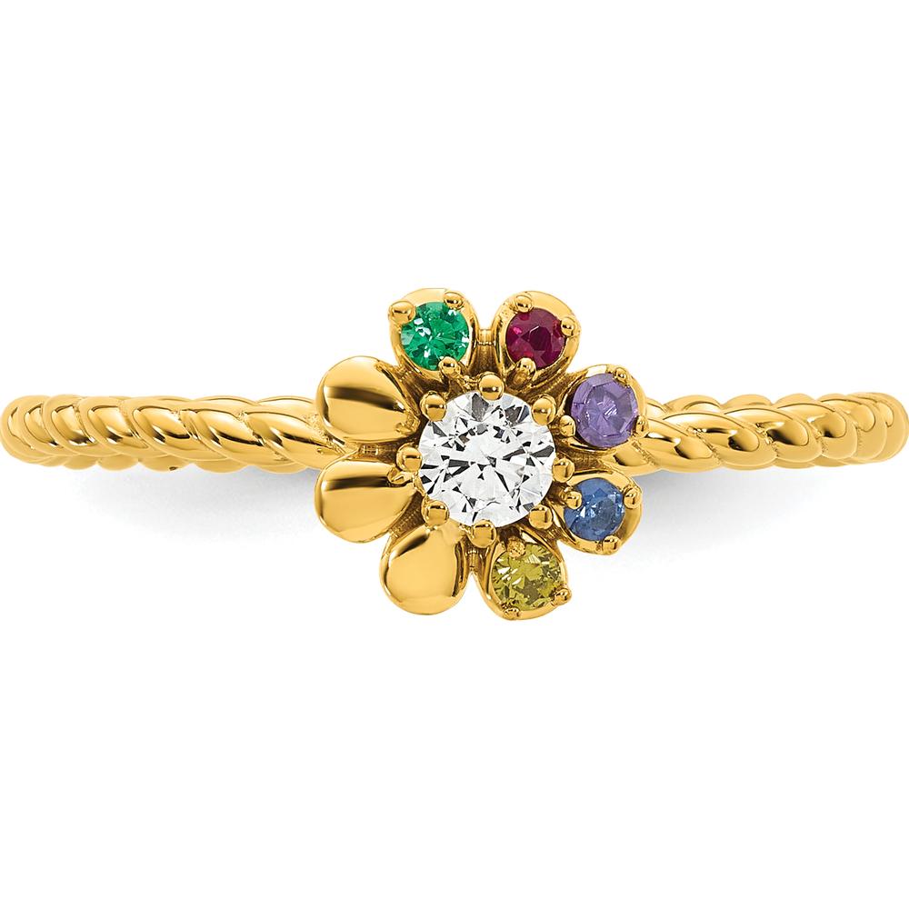 14K Yellow Gold Flower Ring with Diamond and Multi-Colored Birthstones - Semi-Mount by Oro Pregiato