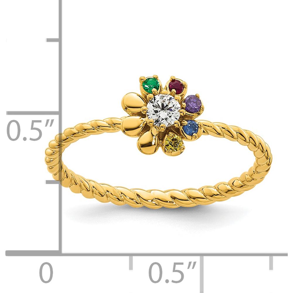 14K Yellow Gold Flower Ring with Diamond and Multi-Colored Birthstones - Semi-Mount by Oro Pregiato