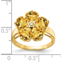14K Yellow Gold Flower Ring with Five 6mm Heart-Cut Citrines and Round Diamond Accent - 0.81 Carat Total Gem Weight by Monteluci Fine Jewelry