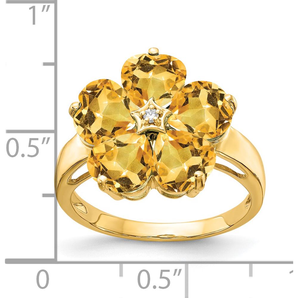 14K Yellow Gold Flower Ring with Five 6mm Heart-Cut Citrines and Round Diamond Accent - 0.81 Carat Total Gem Weight by Monteluci Fine Jewelry