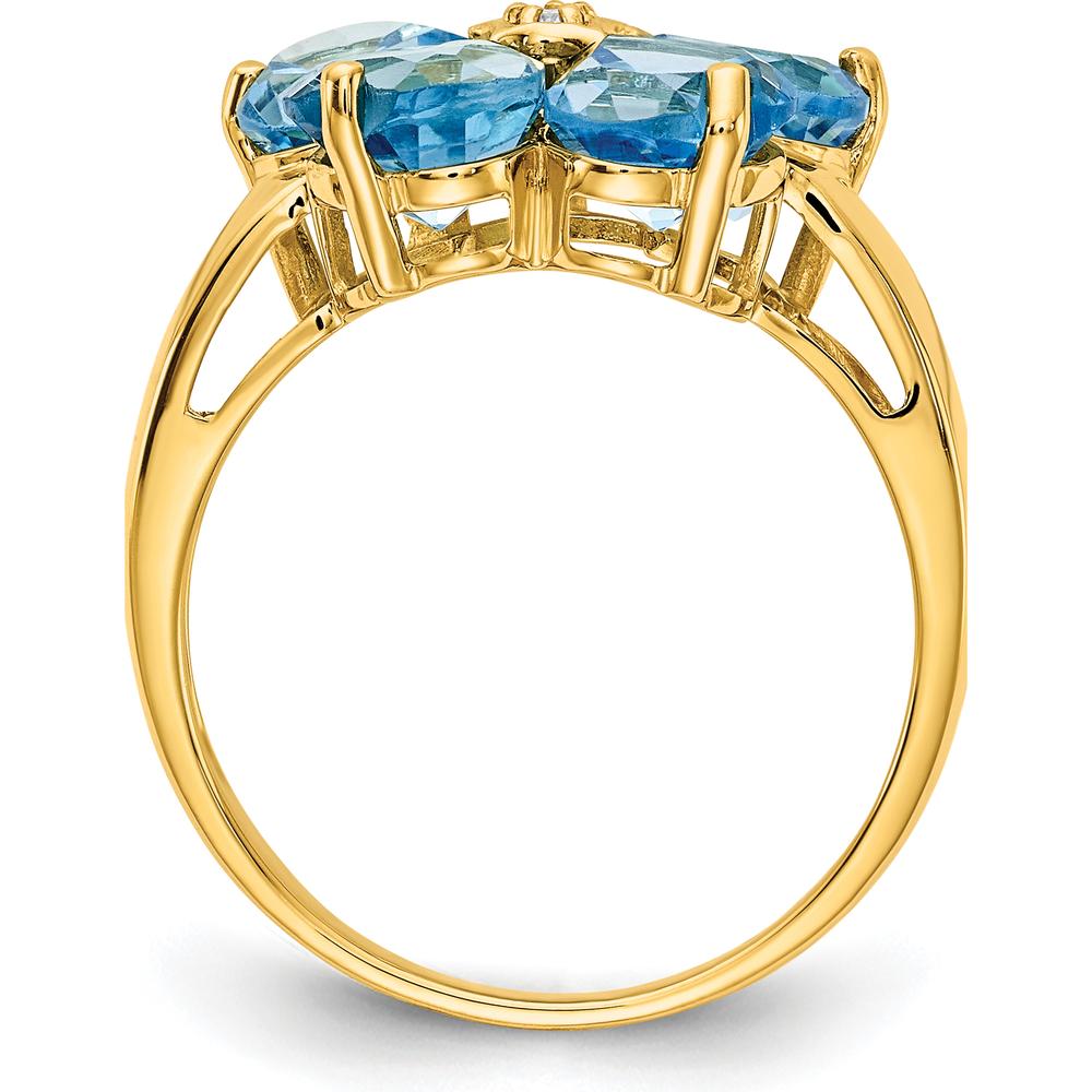 14K Yellow Gold Flower Ring with Five 6mm Heart-Shaped Swiss Blue Topaz and 0.01 Carat Diamond Accent by Monteluci Fine Jewelry