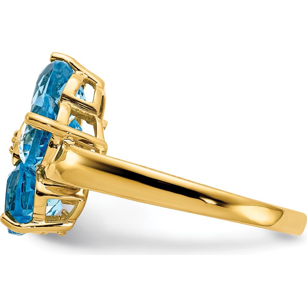 14K Yellow Gold Flower Ring with Five 6mm Heart-Shaped Swiss Blue Topaz and 0.01 Carat Diamond Accent by Monteluci Fine Jewelry