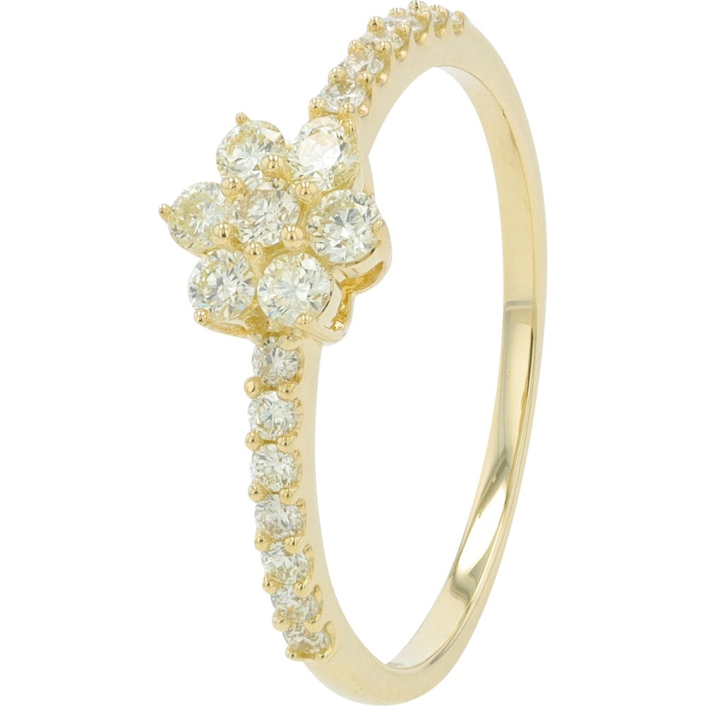 14K Yellow Gold Flower Ring with Prong-Set Round Diamonds - 0.41 Carat Total Diamond Weight