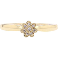 14K Yellow Gold Flower Ring with Round Micro-Pavé Diamonds - 0.035 Carats Total Diamond Weight