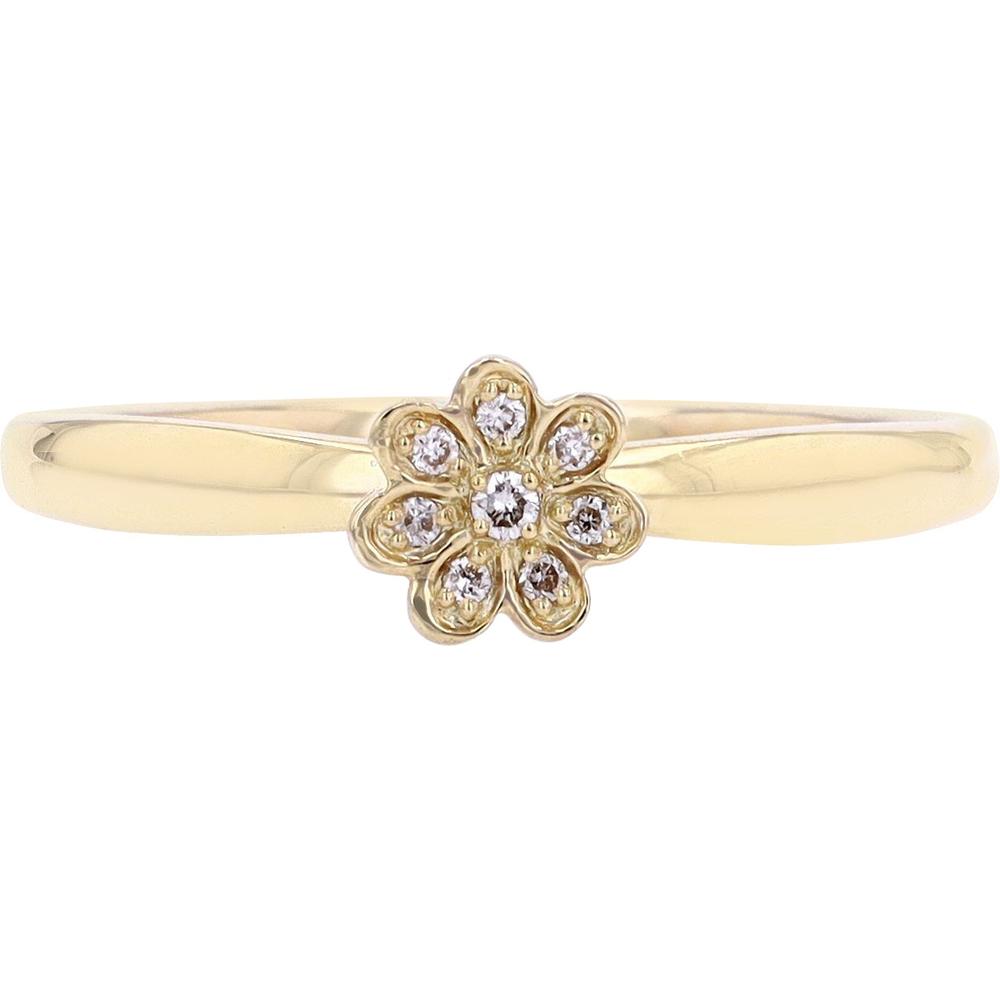 14K Yellow Gold Flower Ring with Round Micro-Pavé Diamonds - 0.035 Carats Total Diamond Weight
