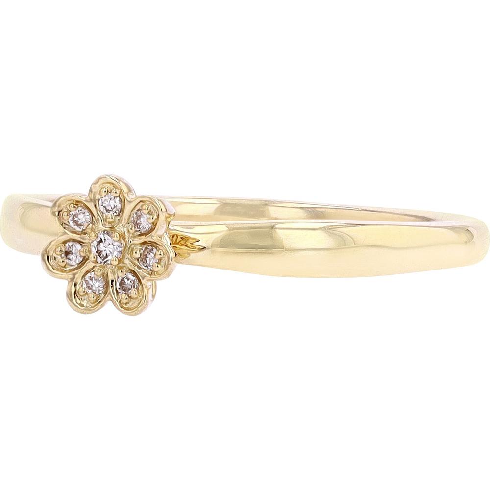 14K Yellow Gold Flower Ring with Round Micro-Pavé Diamonds - 0.035 Carats Total Diamond Weight