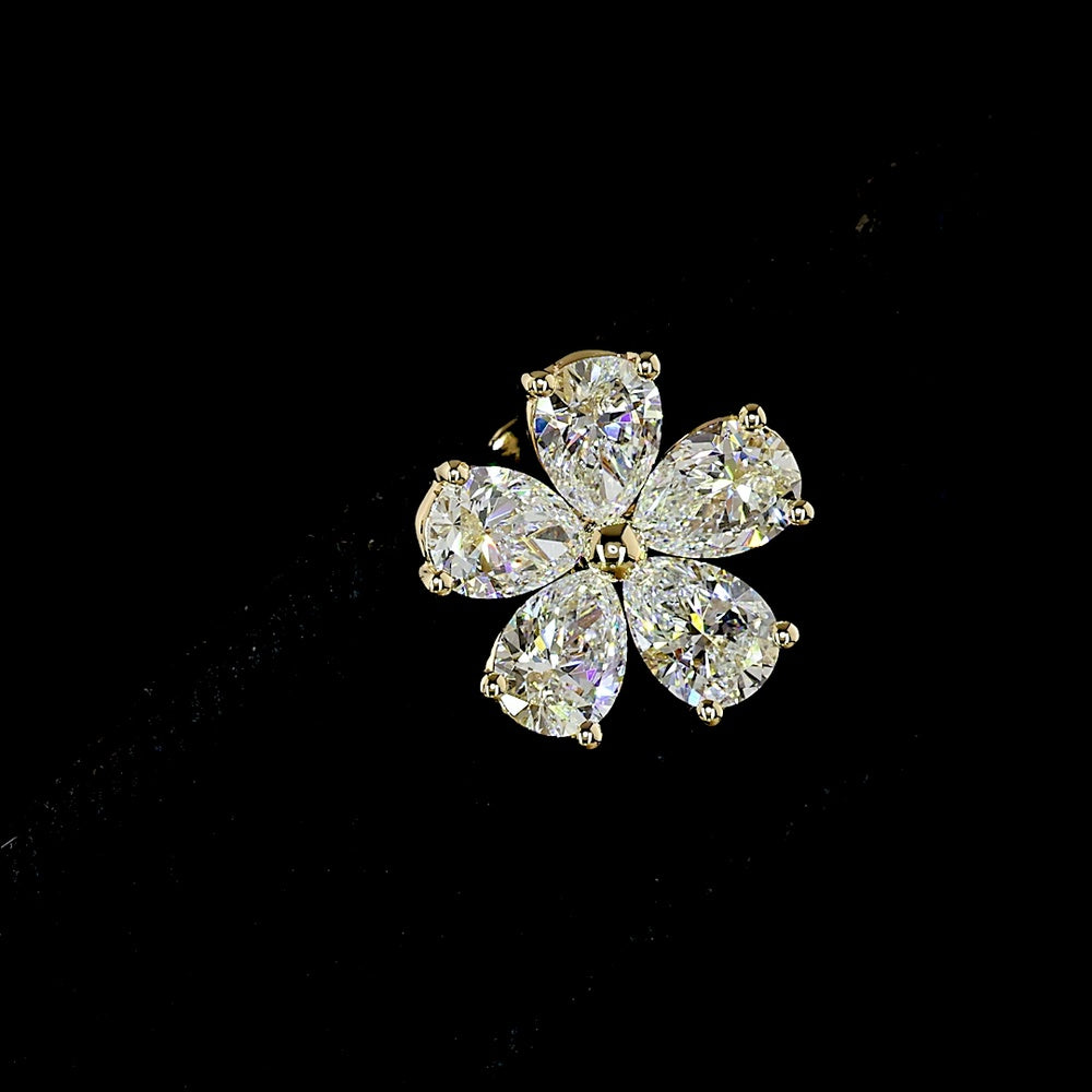 14K Yellow Gold Flower Stud Earrings with Inclined Pear-Shaped Lab Diamonds - 3.25 Carat Total Weight (E-F Color, VS Clarity) - Covaloro Fine Jewelry
