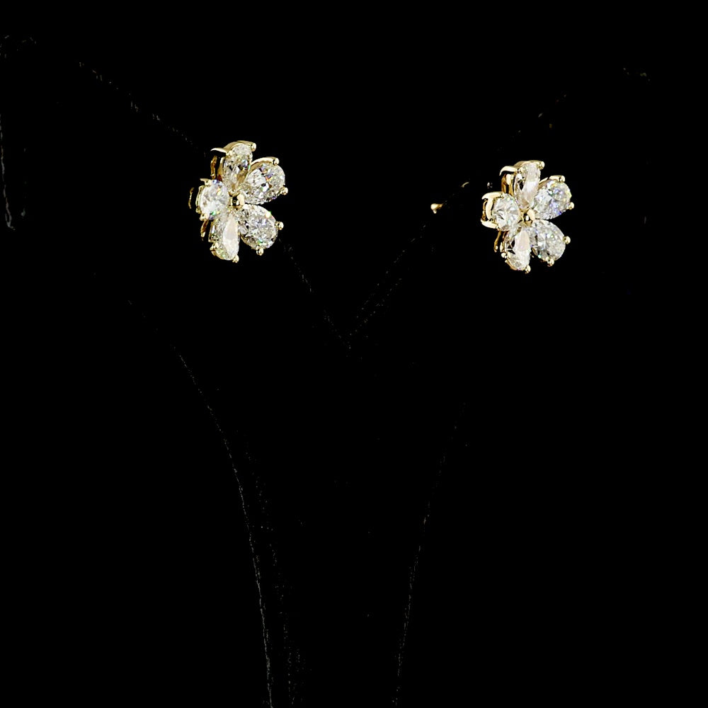 14K Yellow Gold Flower Stud Earrings with Inclined Pear-Shaped Lab Diamonds - 3.25 Carat Total Weight (E-F Color, VS Clarity) - Covaloro Fine Jewelry