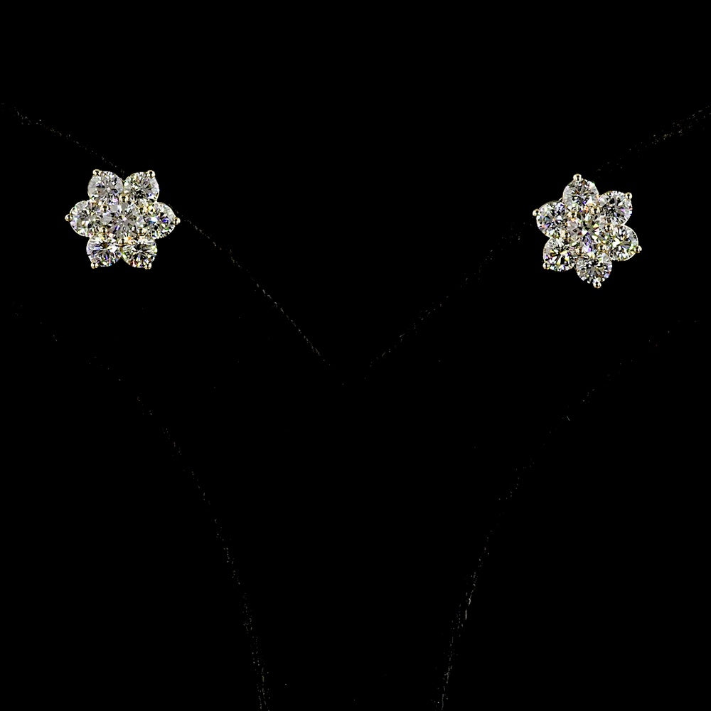 14K Yellow Gold Flower Stud Earrings with Round Brilliant Cut Lab Diamonds - 1.88 Carats Total Diamond Weight - Covaloro Fine Jewelry