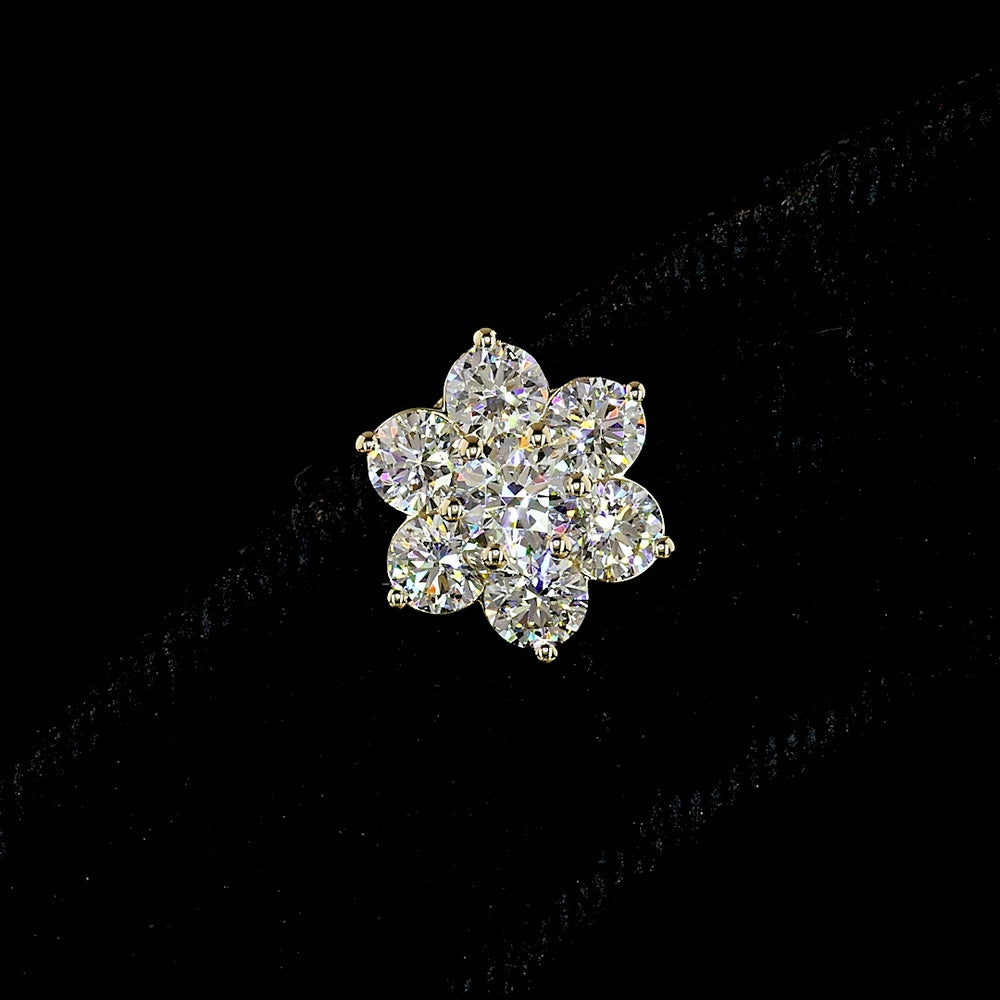 14K Yellow Gold Flower Stud Earrings with Round Brilliant Cut Lab Diamonds - 1.88 Carats Total Diamond Weight - Covaloro Fine Jewelry