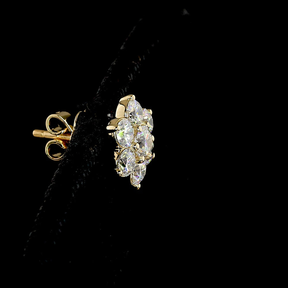 14K Yellow Gold Flower Stud Earrings with Round Brilliant Cut Lab Diamonds - 1.88 Carats Total Diamond Weight - Covaloro Fine Jewelry