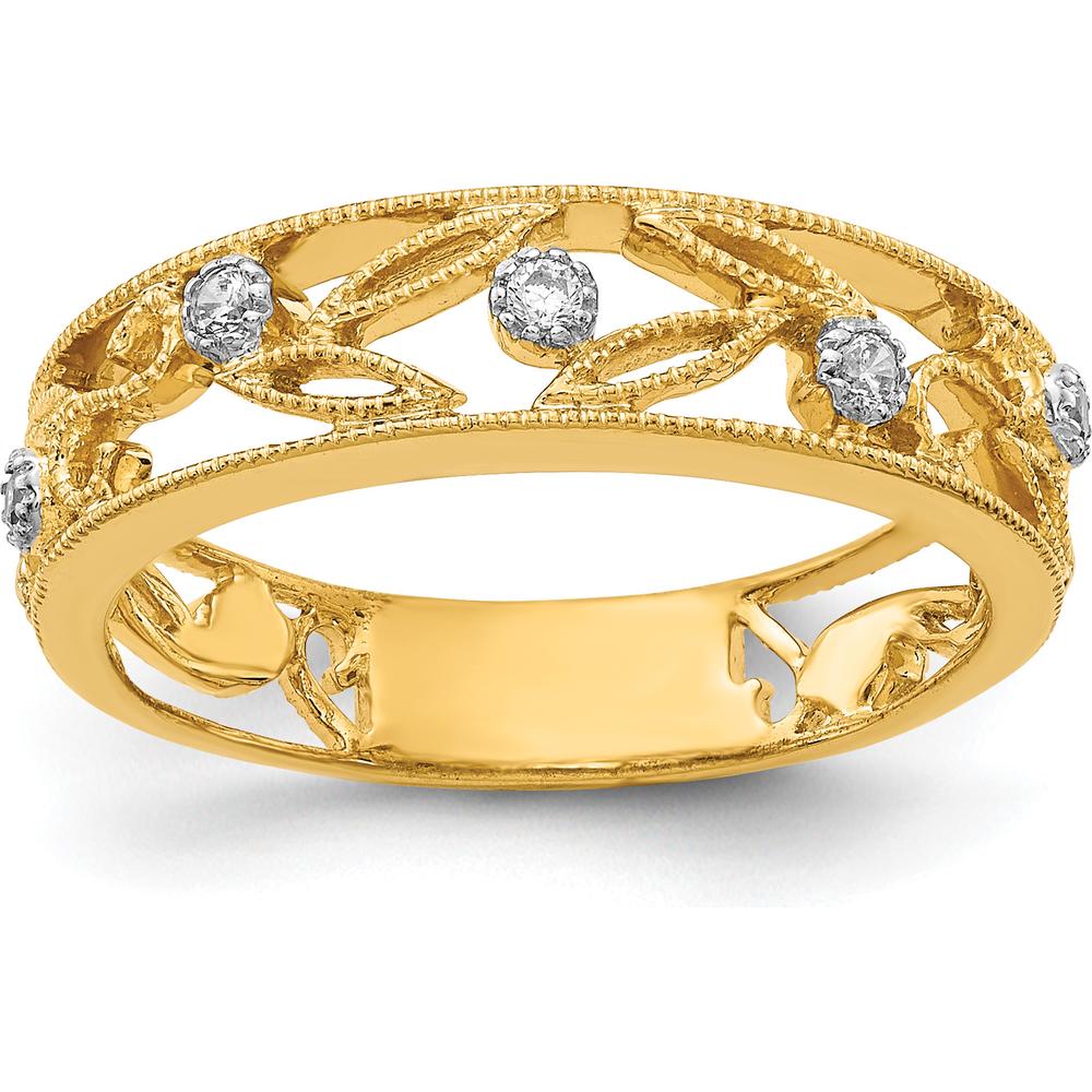 14K Yellow Gold Flower Vine Design Diamond Ring with 5 Round Diamonds - 0.012 Carat Total Diamond Weight by 0