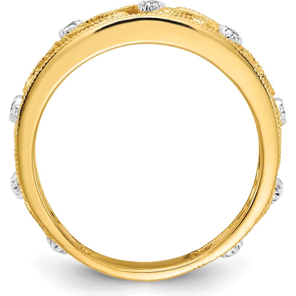 14K Yellow Gold Flower Vine Design Diamond Ring with 5 Round Diamonds - 0.012 Carat Total Diamond Weight by 0