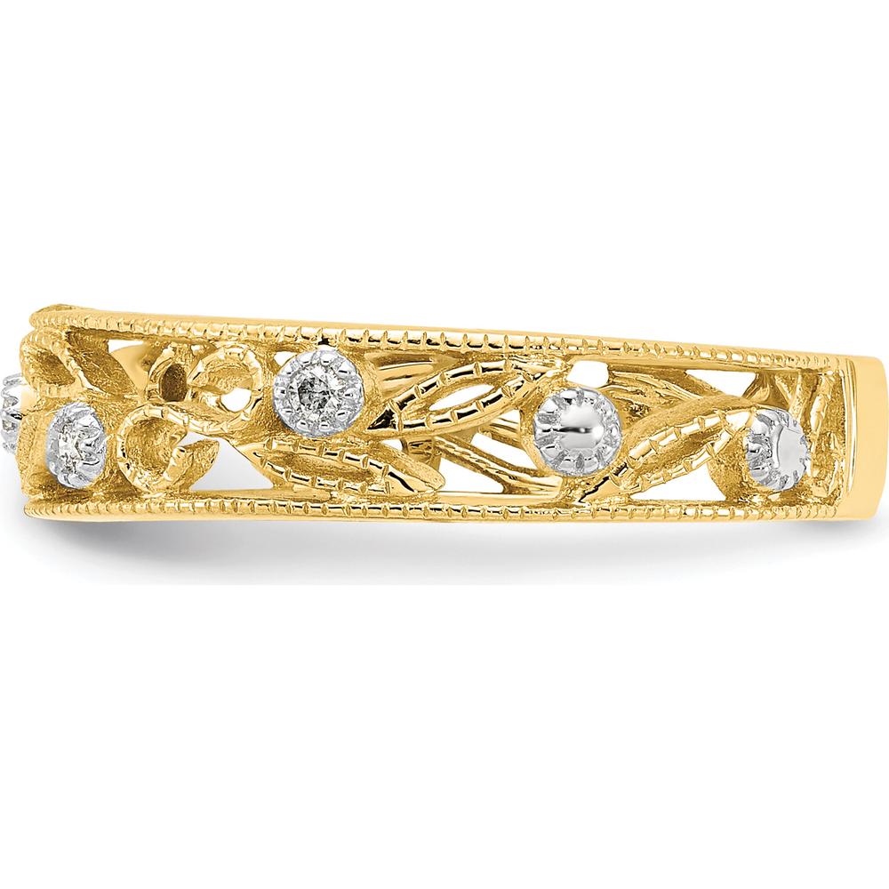 14K Yellow Gold Flower Vine Design Diamond Ring with 5 Round Diamonds - 0.012 Carat Total Diamond Weight by 0