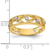 14K Yellow Gold Flower Vine Design Diamond Ring with 5 Round Diamonds - 0.012 Carat Total Diamond Weight by 0