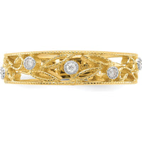 14K Yellow Gold Flower Vine Design Diamond Ring with 5 Round Diamonds - 0.012 Carat Total Diamond Weight by 0