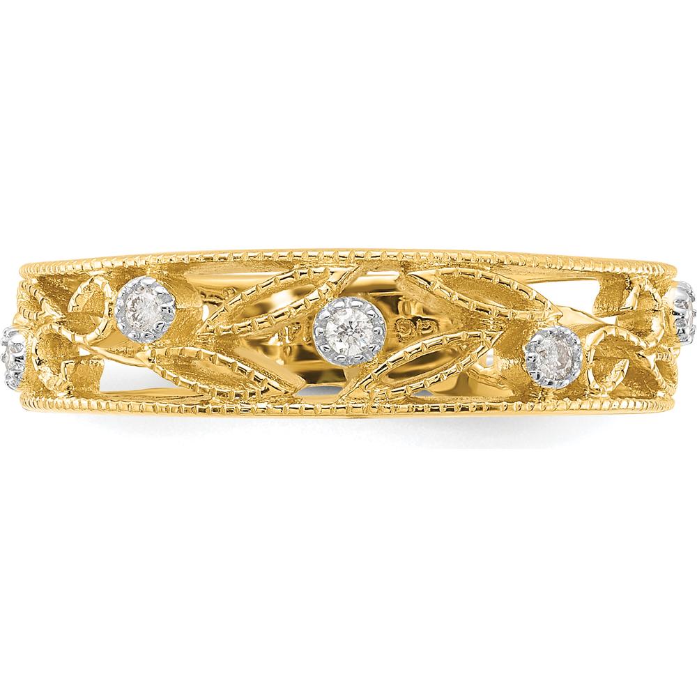 14K Yellow Gold Flower Vine Design Diamond Ring with 5 Round Diamonds - 0.012 Carat Total Diamond Weight by 0