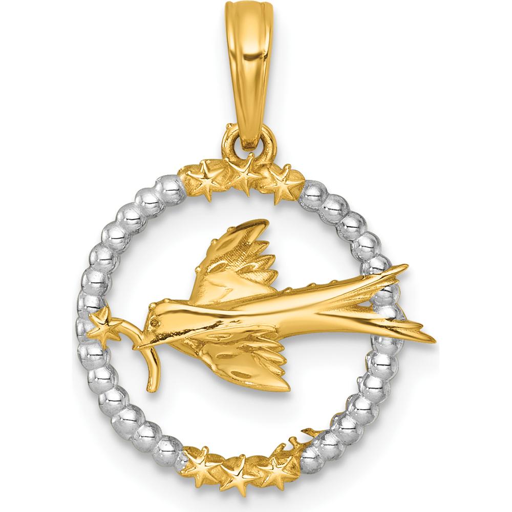14K Yellow Gold Flying Bird with Star Charm Pendant - Rhodium Accents by Oro Pregiato
