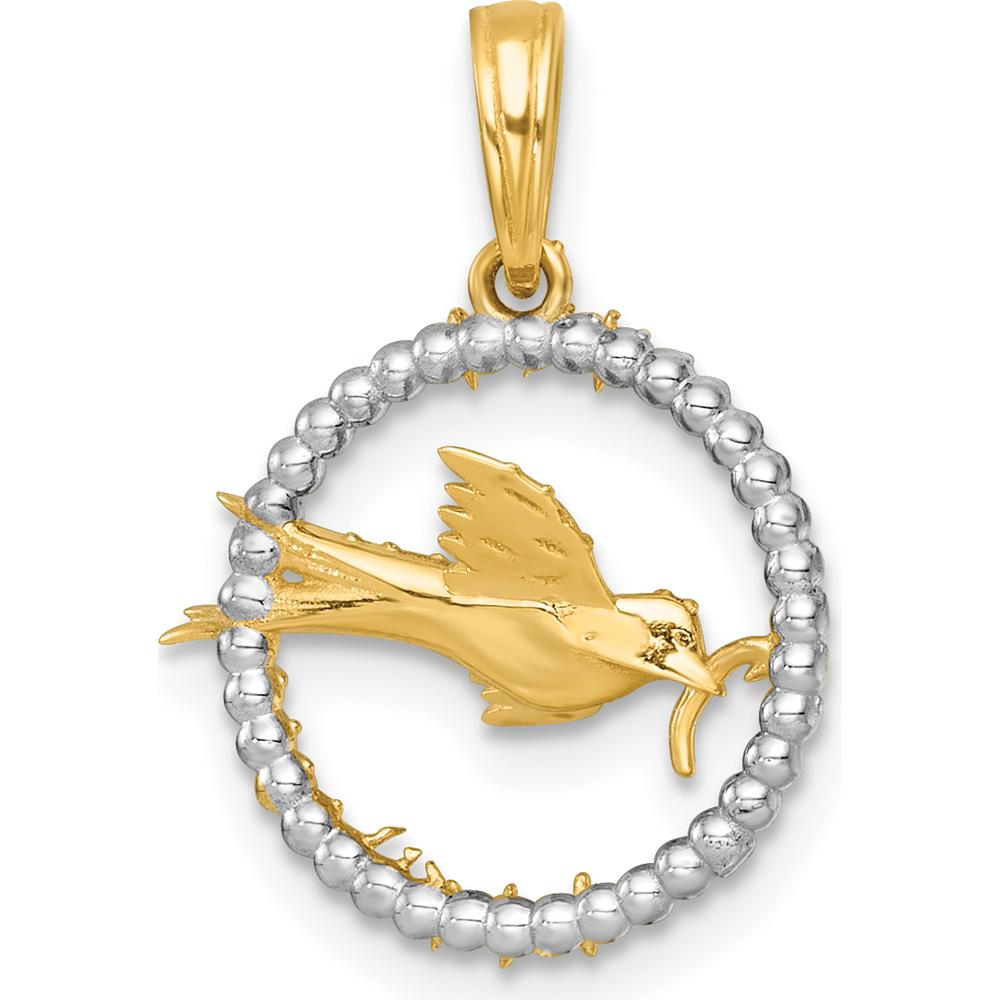 14K Yellow Gold Flying Bird with Star Charm Pendant - Rhodium Accents by Oro Pregiato