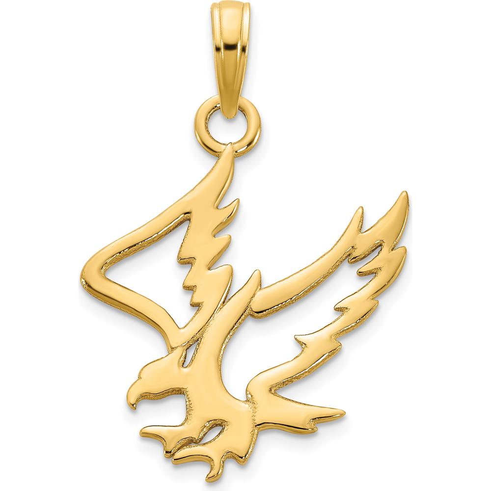 14K Yellow Gold Flying Eagle Pendant with Polished Finish - 24mm Length, 19mm Width by Oro Pregiato