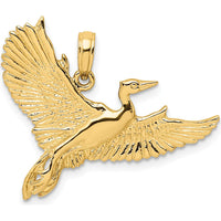 14K Yellow Gold Flying Heron Pendant with Textured Wings by Oro Pregiato