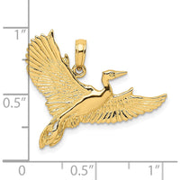 14K Yellow Gold Flying Heron Pendant with Textured Wings by Oro Pregiato