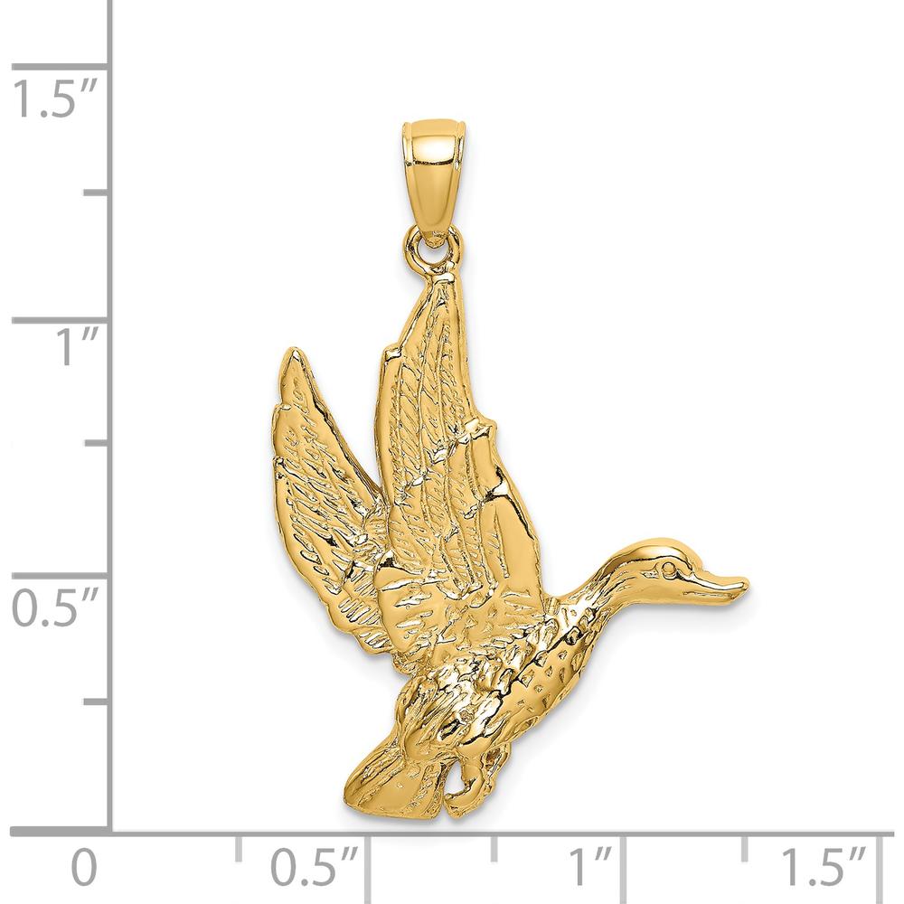 14K Yellow Gold Flying Mallard Duck Charm - Textured Detail by Oro Pregiato