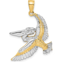 14K Yellow Gold Flying Pelican Charm with Polished and Rhodium Accents by Oro Pregiato