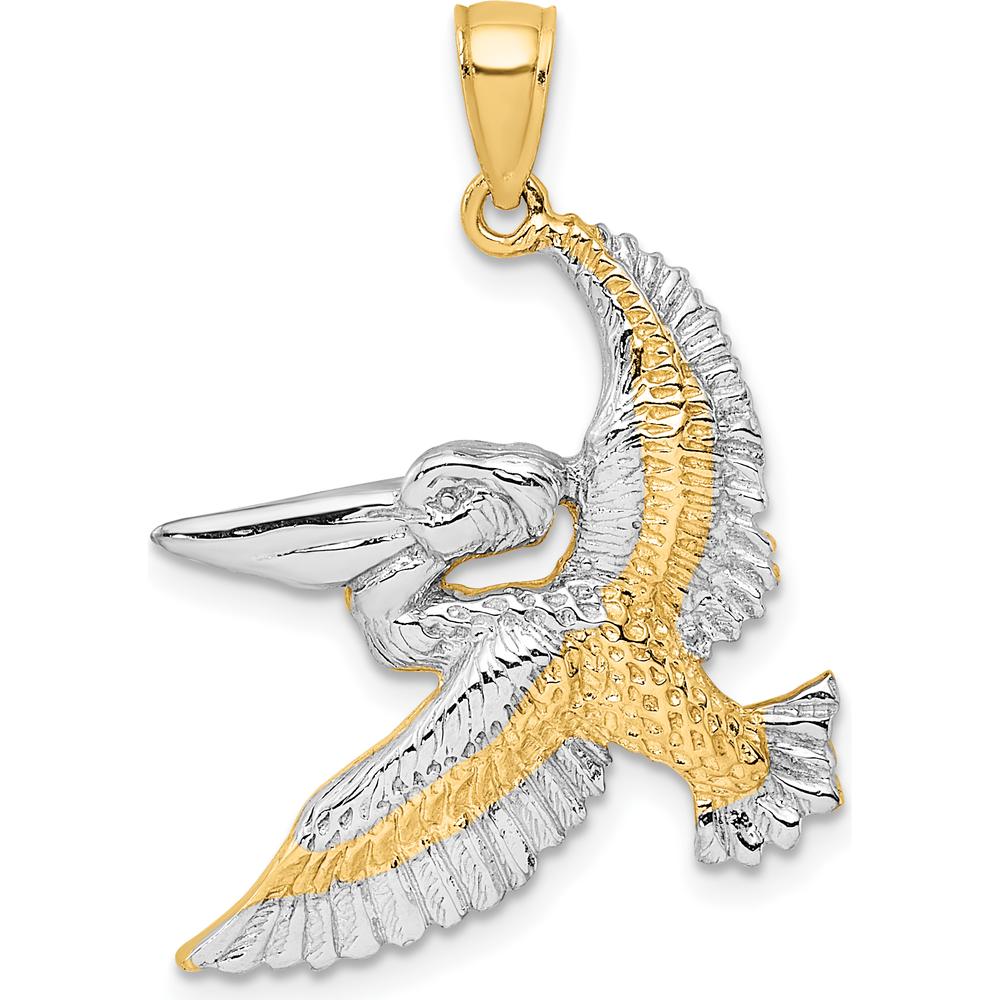 14K Yellow Gold Flying Pelican Charm with Polished and Rhodium Accents by Oro Pregiato