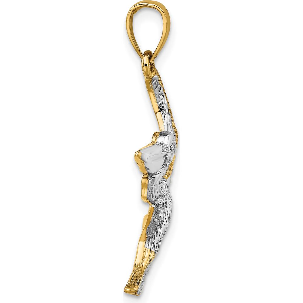 14K Yellow Gold Flying Pelican Charm with Polished and Rhodium Accents by Oro Pregiato