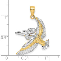 14K Yellow Gold Flying Pelican Charm with Polished and Rhodium Accents by Oro Pregiato