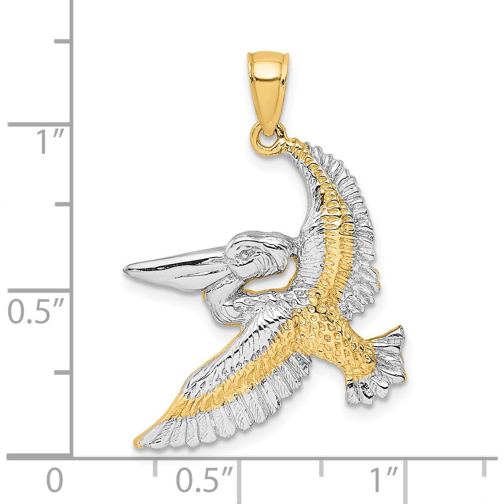 14K Yellow Gold Flying Pelican Charm with Polished and Rhodium Accents by Oro Pregiato