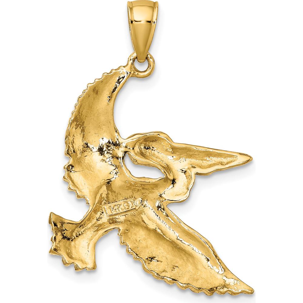 14K Yellow Gold Flying Pelican Charm with Polished and Rhodium Accents by Oro Pregiato
