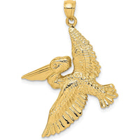 14K Yellow Gold Flying Pelican Charm with Textured Detailing - 35mm Length by Oro Pregiato
