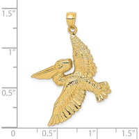14K Yellow Gold Flying Pelican Charm with Textured Detailing - 35mm Length by Oro Pregiato