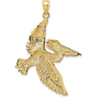 14K Yellow Gold Flying Pelican Charm with Textured Detailing - 35mm Length by Oro Pregiato