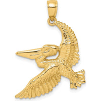 14K Yellow Gold Flying Pelican Motif Pendant Charm by Oro Pregiato