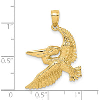 14K Yellow Gold Flying Pelican Motif Pendant Charm by Oro Pregiato