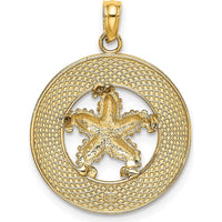 14K Yellow Gold Fort Myers Beach Starfish Pendant with Engraved Florida Circle Frame by Oro Pregiato
