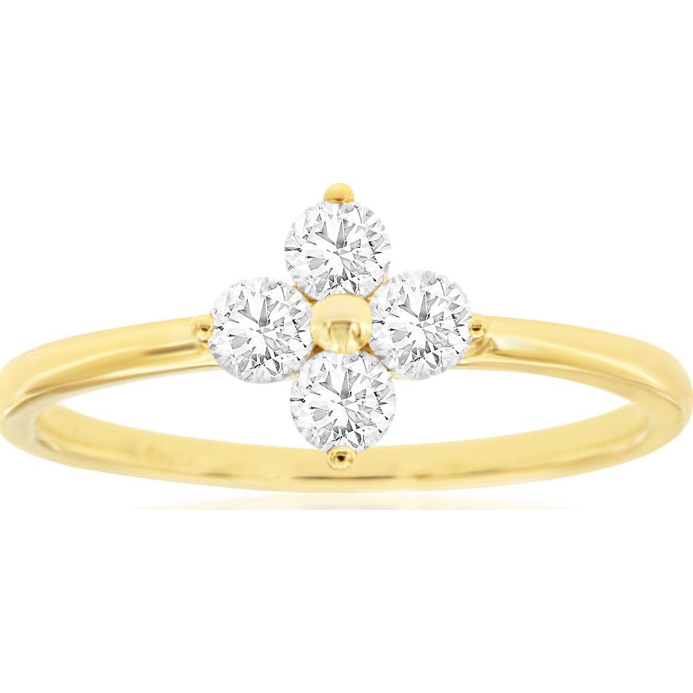 14K Yellow Gold Four-Leaf Clover Diamond Ring with 0.41 Carat Total Weight Round Cut Diamonds - Royal Jewelry