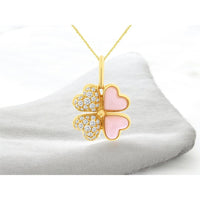14K Yellow Gold Four-Leaf Clover Pendant with Bead-Set Round Diamonds and Pink Mother of Pearl Inlays - 0.24 Carat Total Diamond Weight - Royal Jewelry