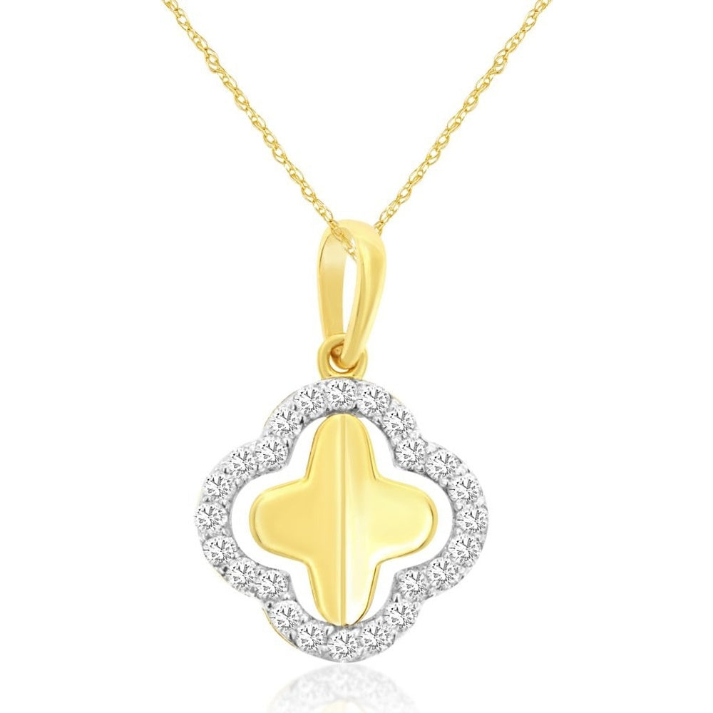 14K Yellow Gold Four-Leaf Clover Pendant with Diamond Halo - 0.26 Carat Total Diamond Weight - Royal Jewelry