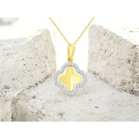 14K Yellow Gold Four-Leaf Clover Pendant with Diamond Halo - 0.26 Carat Total Diamond Weight - Royal Jewelry