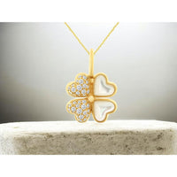 14K Yellow Gold Four-Leaf Clover Pendant with Pavé Round Diamonds and Mother of Pearl Inlays - 0.24 Carat Total Diamond Weight - Royal Jewelry